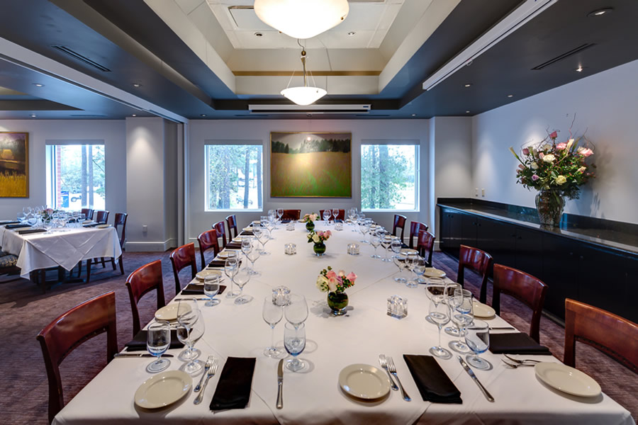Image of the Amerigo's Grille Boardroom set for a private dining event.
