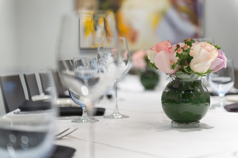 Closeup image of table setting in the Amerigo's Grille private dining Tuscany Room.